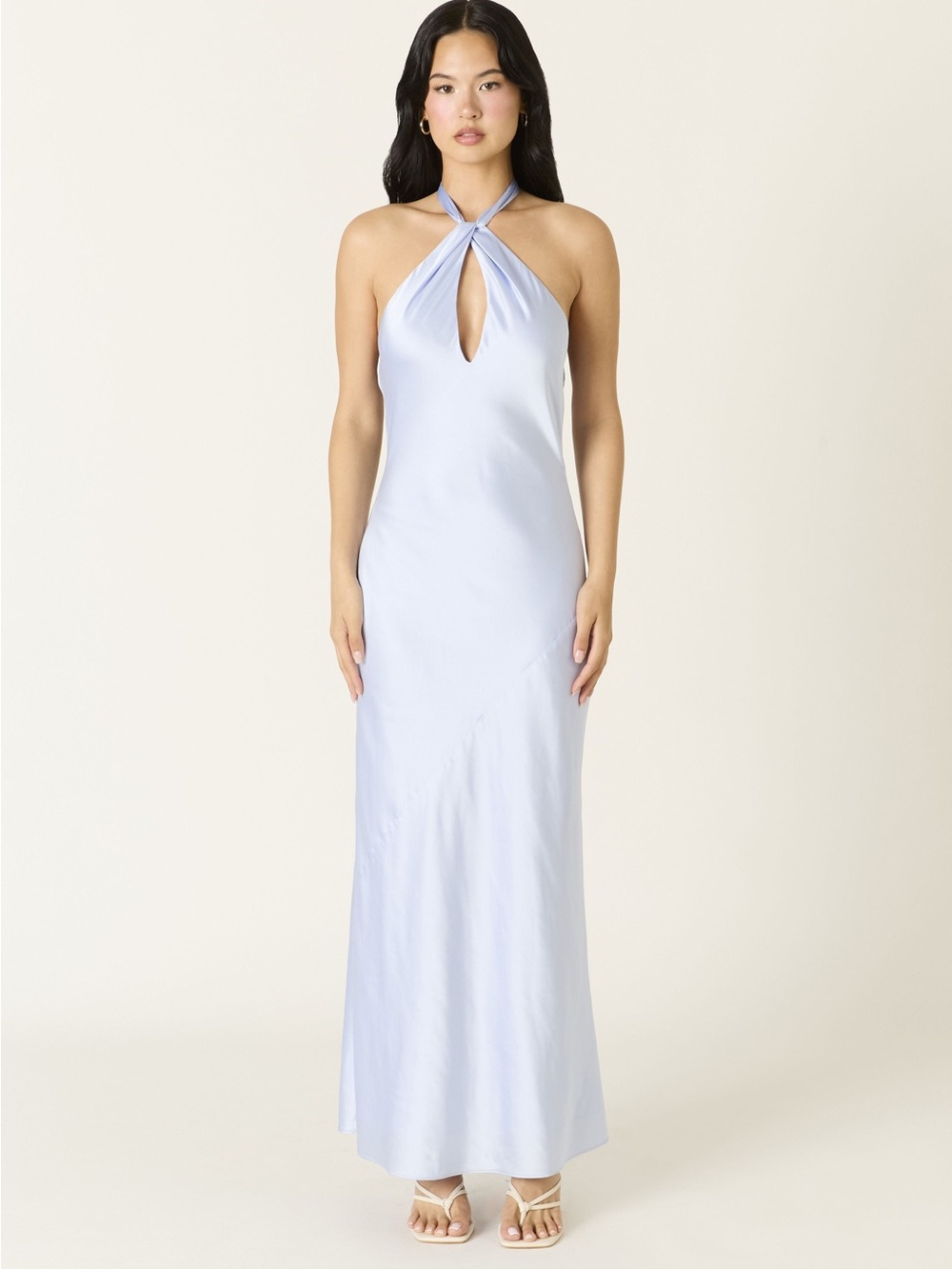 Jordan Halter Satin Bias Cut Maxi Formal Dress - Sky Blue